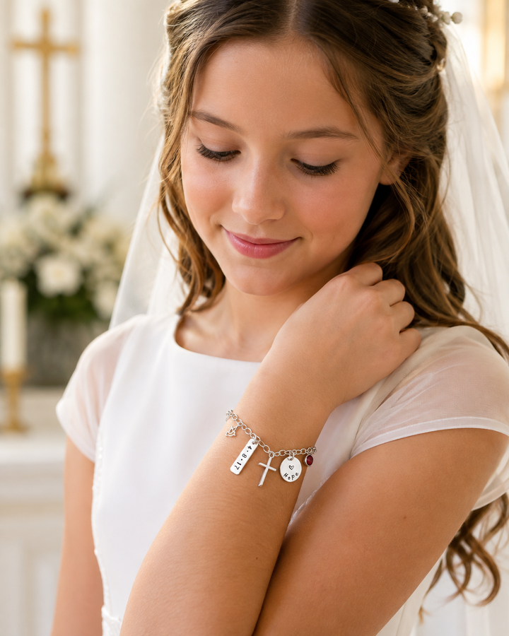 Personalized Cross Charm Bracelet