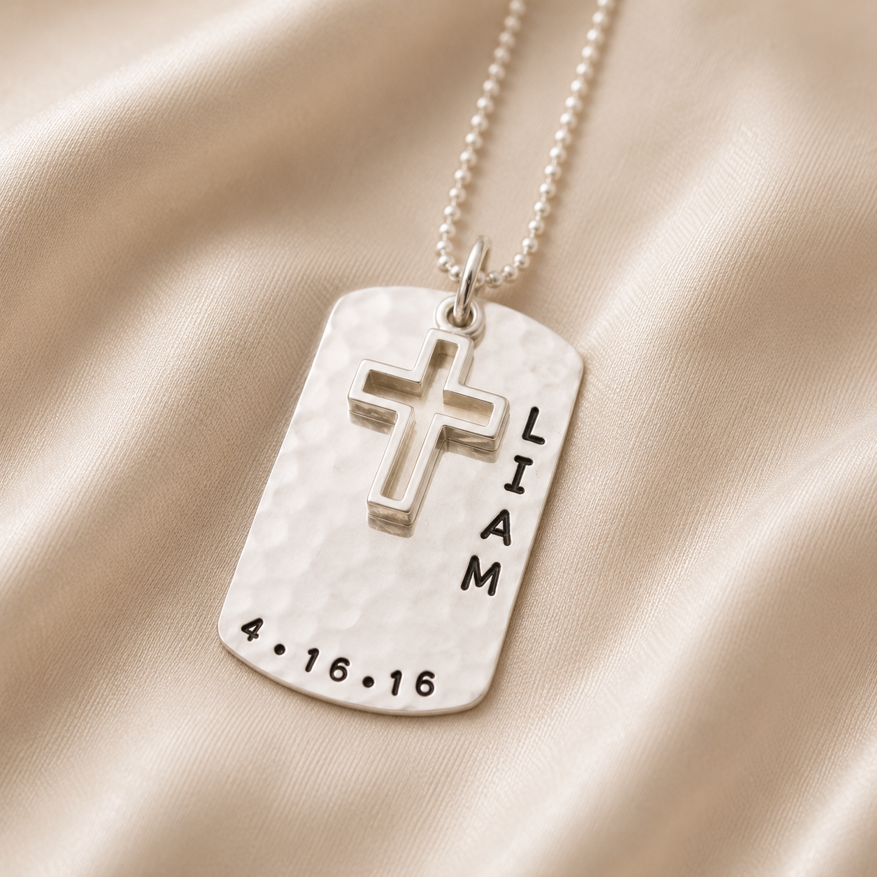 Cross Dog Tag Necklace in Silver