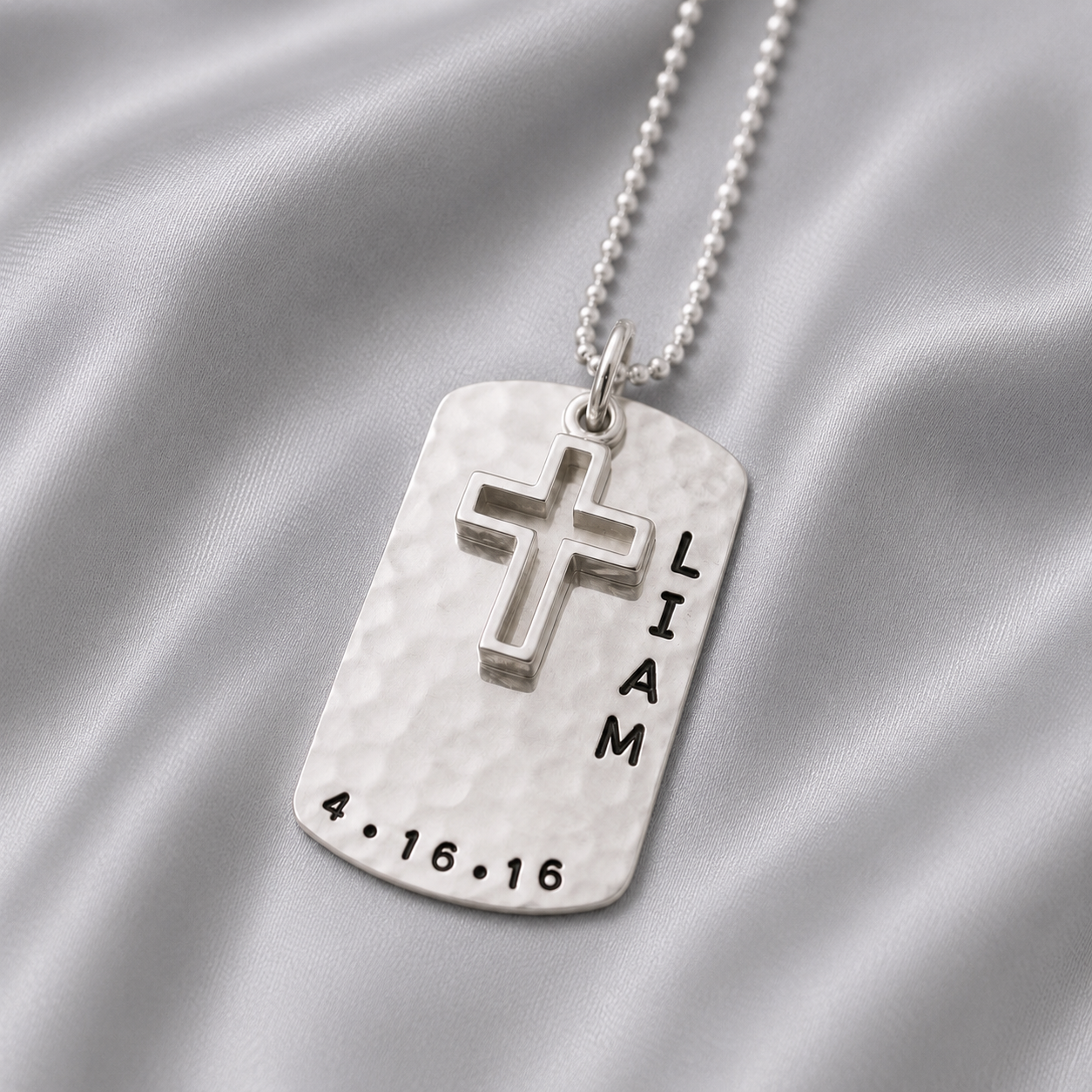 Cross Dog Tag Necklace in Silver
