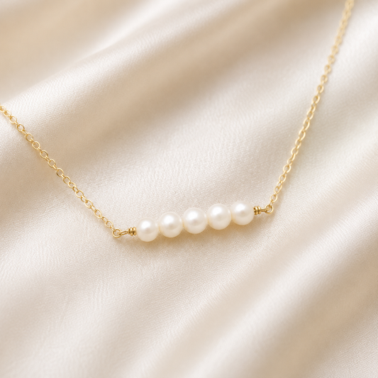 Pearl Bar Necklace in Gold