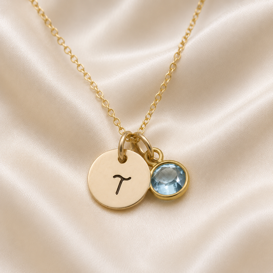 Gold Initial Necklace with Birthstone