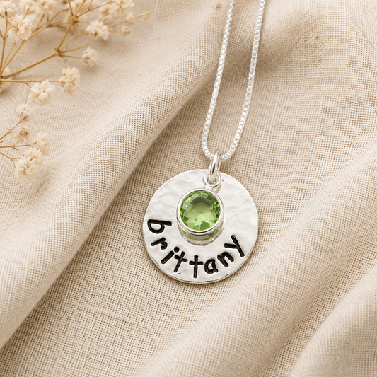Disc with Name and Birthstone Necklace
