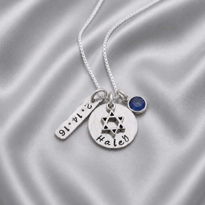 Bat Mitzvah Necklace with Date and Birthstone