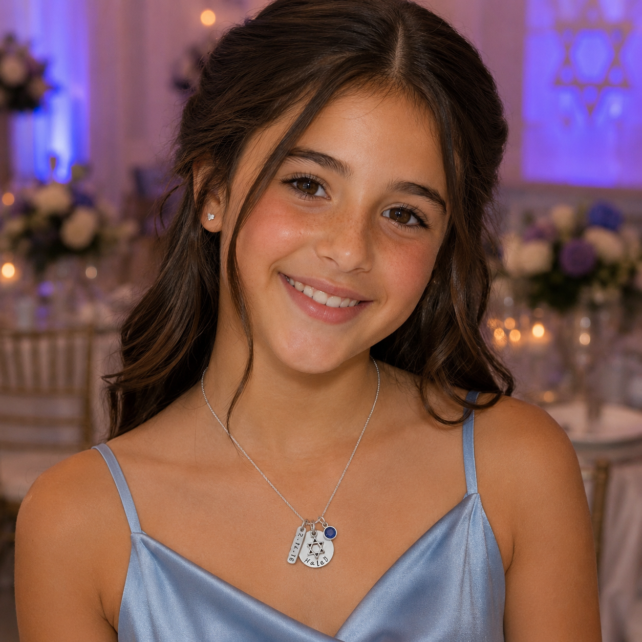 Bat Mitzvah Necklace with Date and Birthstone