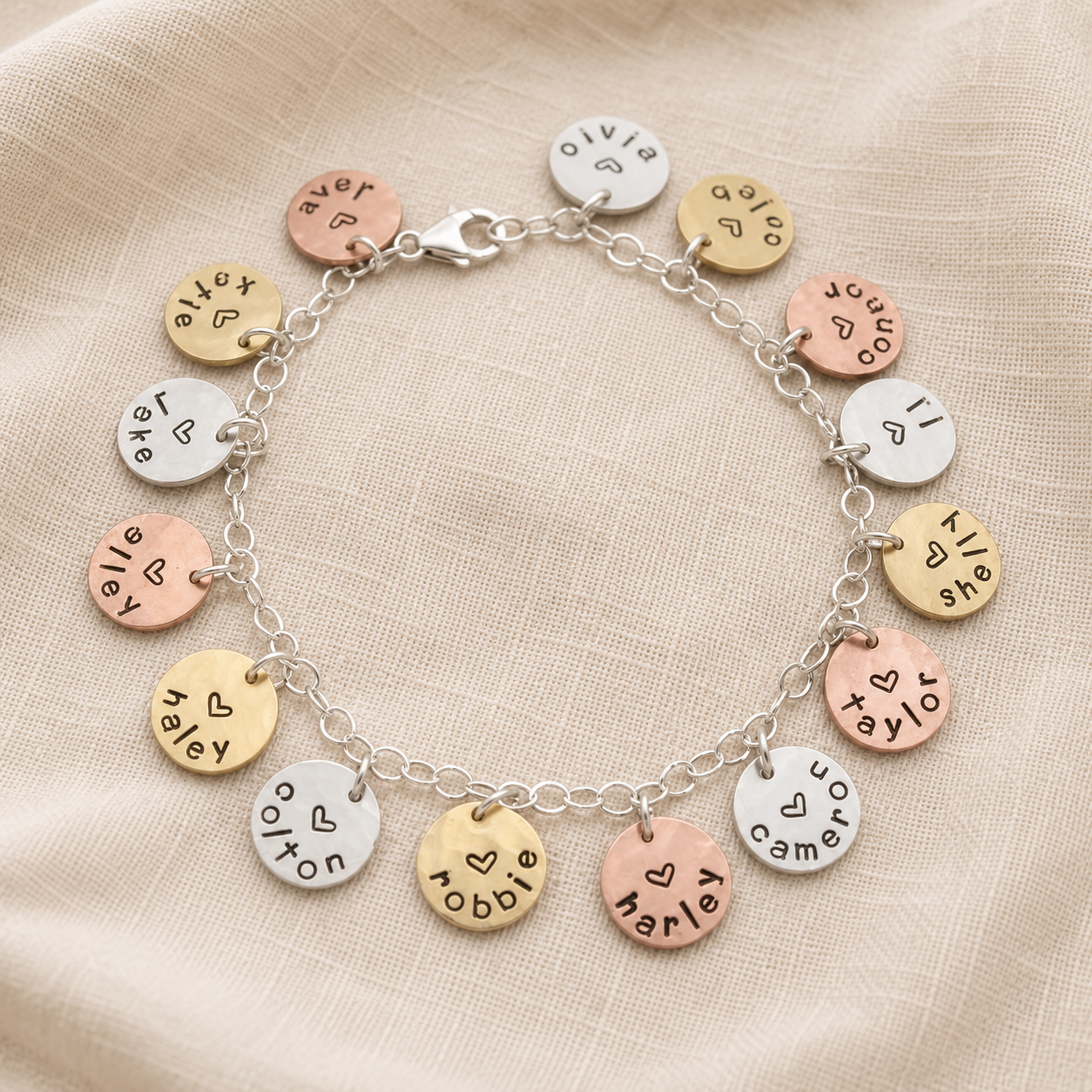 Name Disc Charm Bracelet in Mixed Metals