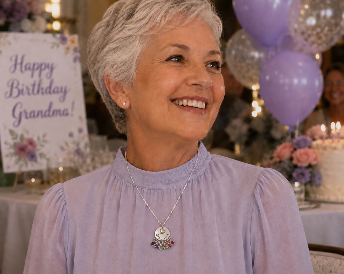 Silver Grandma Necklace with Birthstones