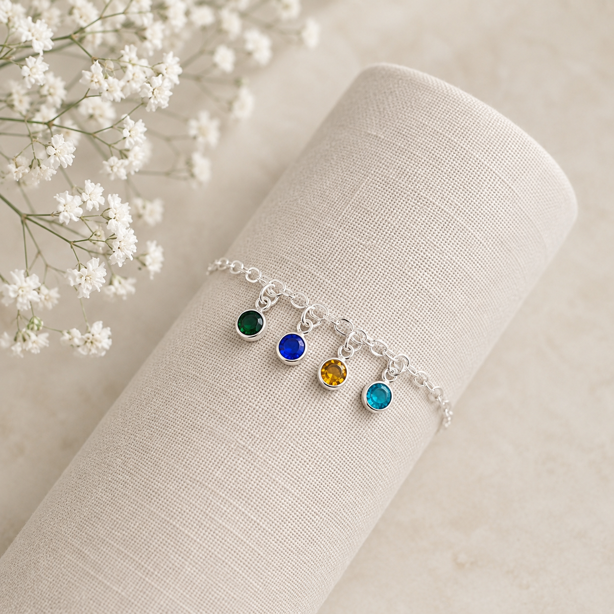 Silver Personalized Birthstone Bracelet