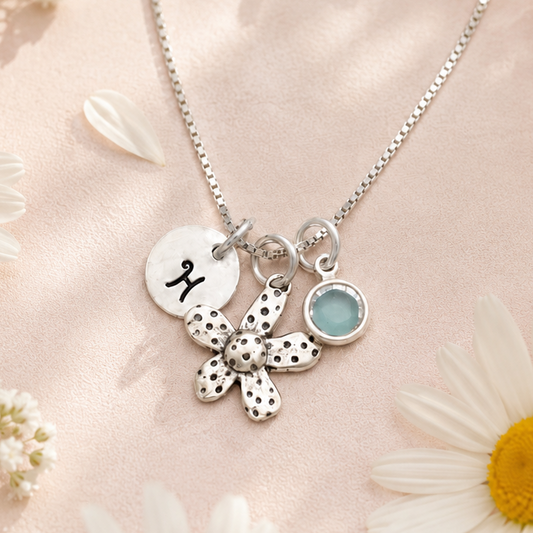 Daisy Necklace with Initial and Birthstone