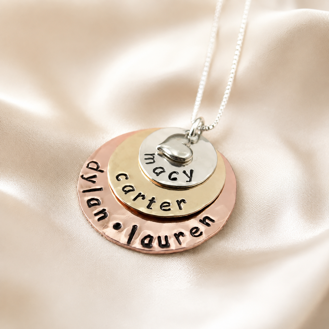 Layered Mom Necklace in Silver, Copper and Brass