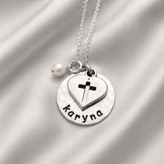 Heart Cross Necklace in Silver