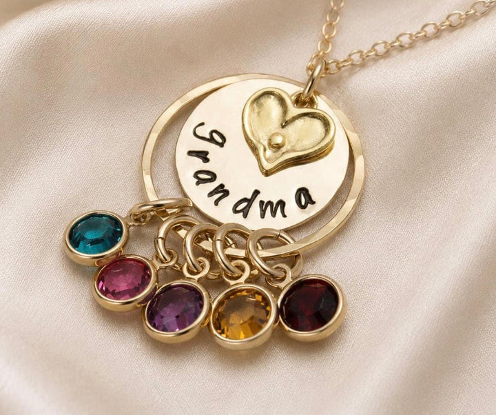 Gold Grandmother Necklace with Birthstones