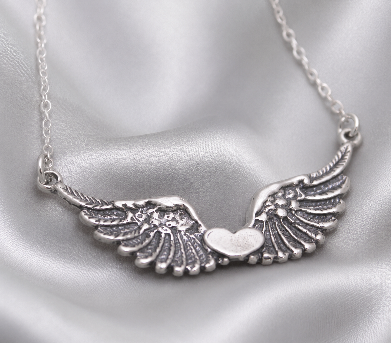 Angel Wing with Heart Bar Necklace