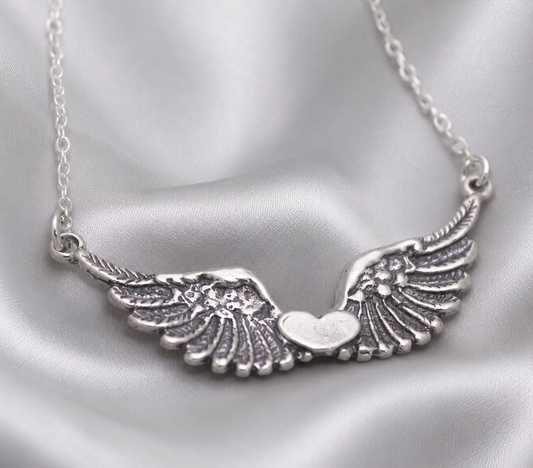 Angel Wing with Heart Bar Necklace