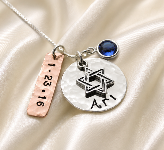 Bat Mitzvah Necklace in Copper and Silver