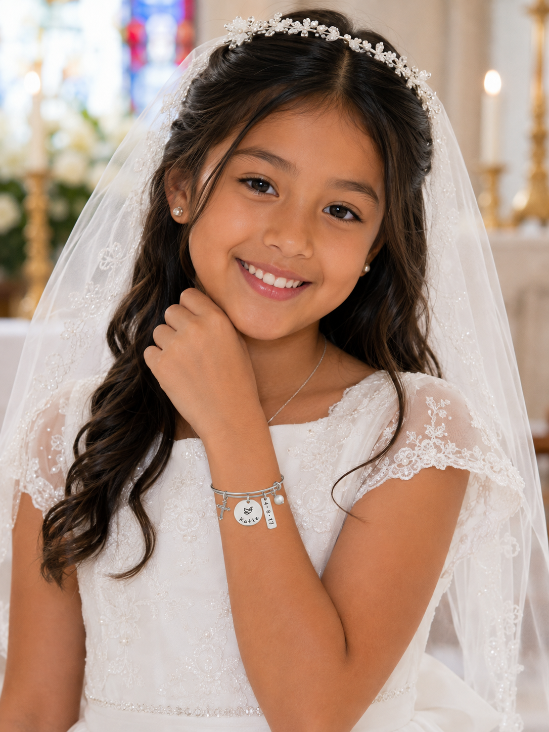 Silver Cross Bangle Bracelet for Confirmation, Communion or Baptism