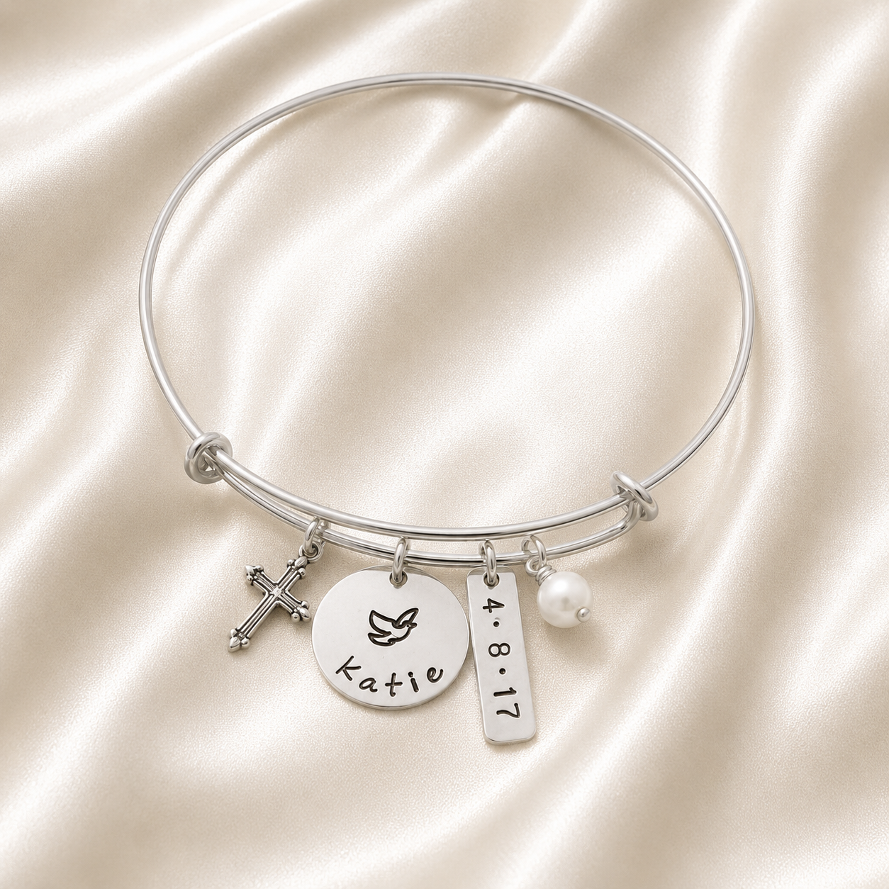 Silver Cross Bangle Bracelet for Confirmation, Communion or Baptism