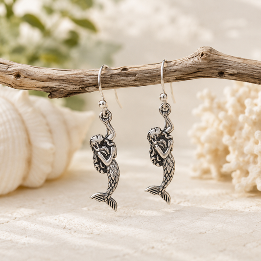 Sterling Silver Mermaid Beach Girl Earrings