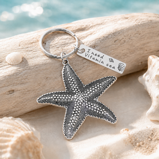 Silver Starfish Beach Girl KeyChain