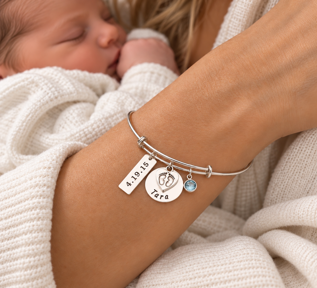 New Mommy Bangle with Footprint Charm