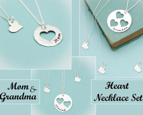 Mother Daughter Grandmother Granddaughter Heart Personalized Necklace Set