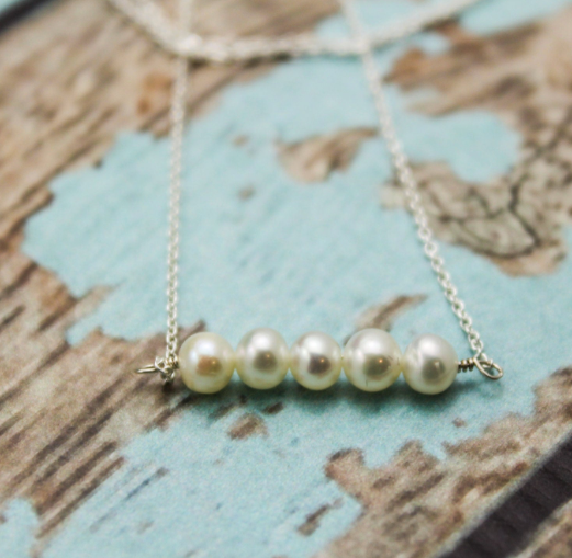 Pearl Bar Necklace in Silver