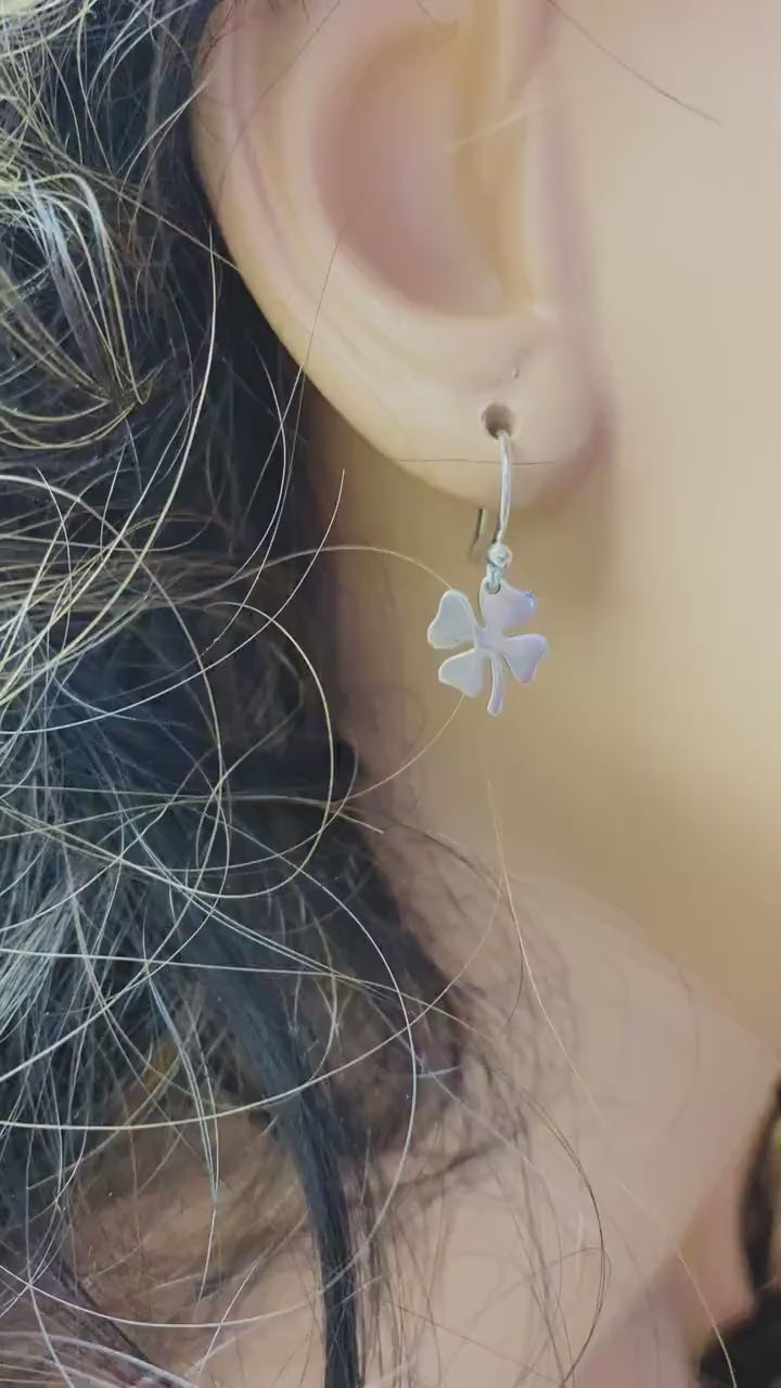 Four Leaf Clover Charm Earrings, Shamrock Clover Earrings, Sterling Silver Earrings, St Patrick's Day Earrings, Gifts for Her, Birthday Gift