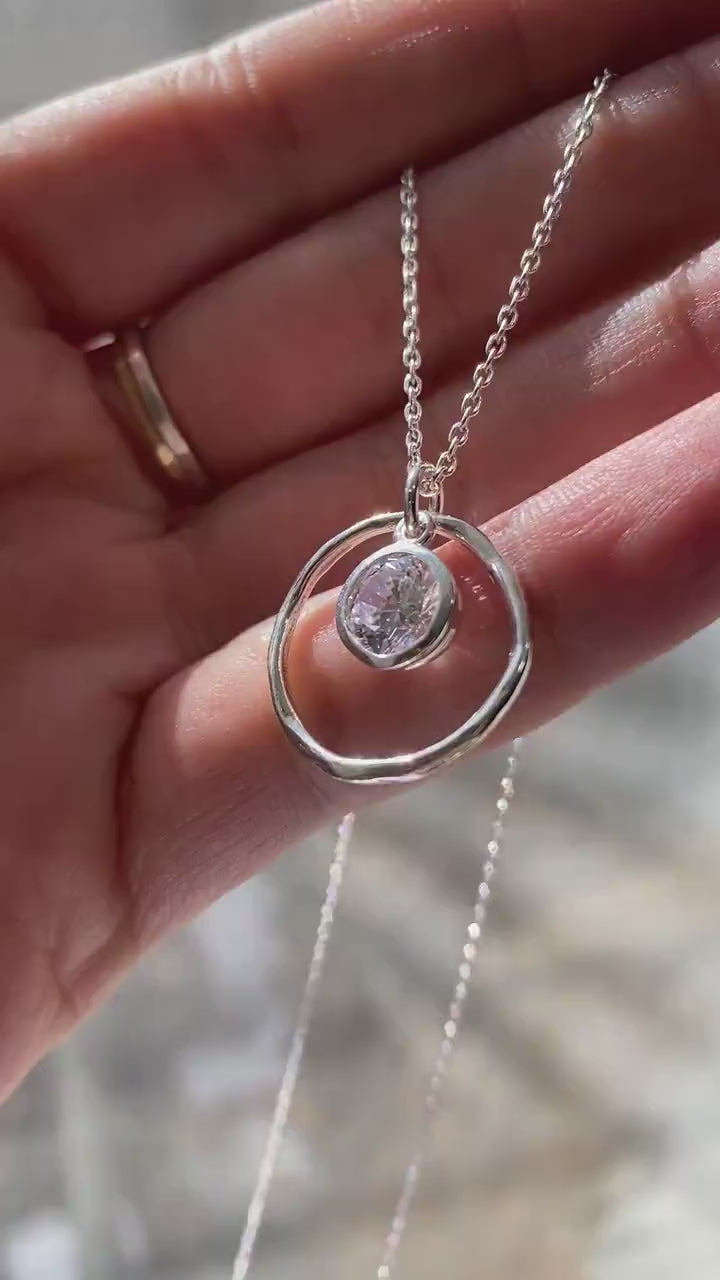 April Birthstone Necklace, Clear Quartz Jewelry, April Birthday Gift, April Birthstone Jewelry, April Quartz Necklace, Sterling Silver