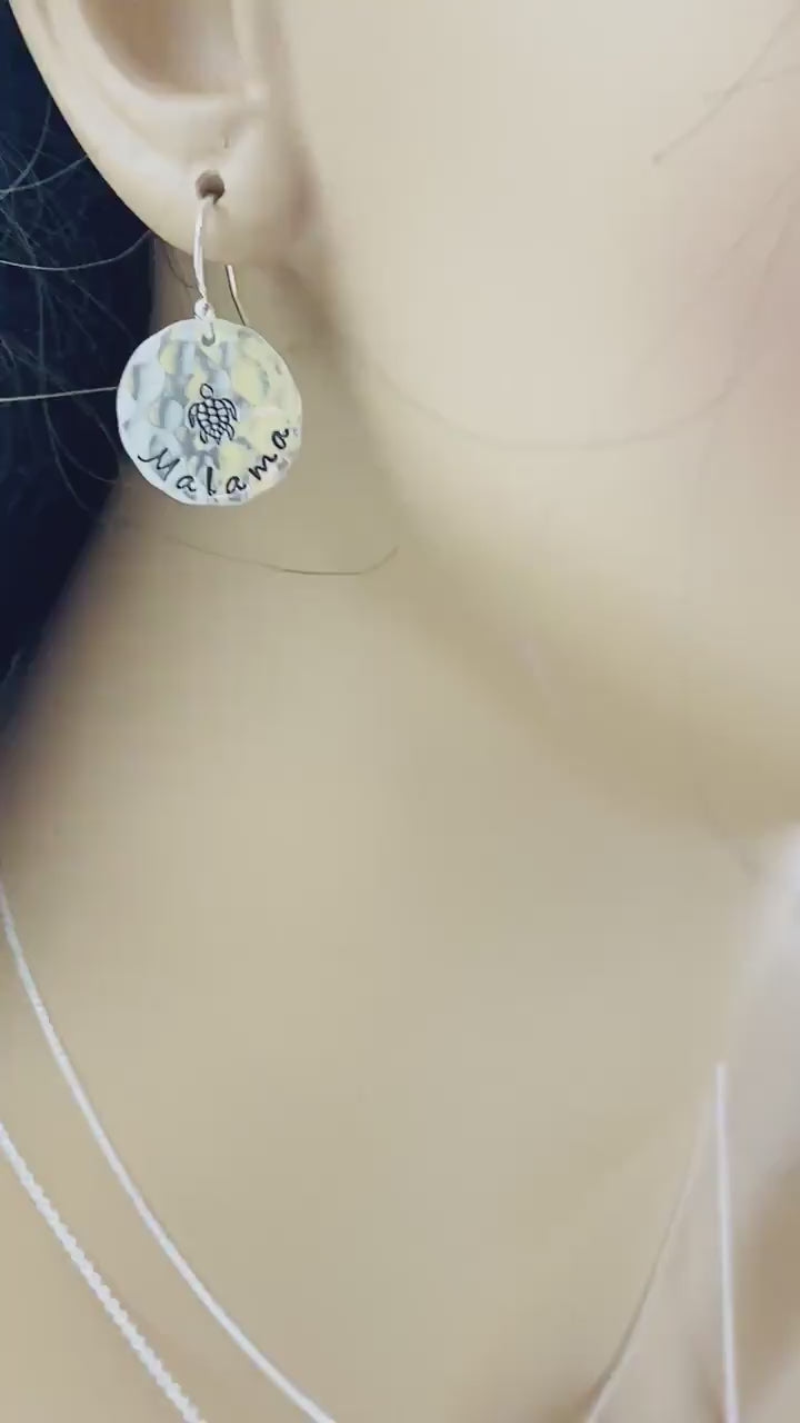 Hawaiian Earrings, Hawaii Turtle Earrings, E Malama O Ke Kai Necklace, Save our Oceans Earrings, Sterling Silver Beach Sea Turtle Earrings