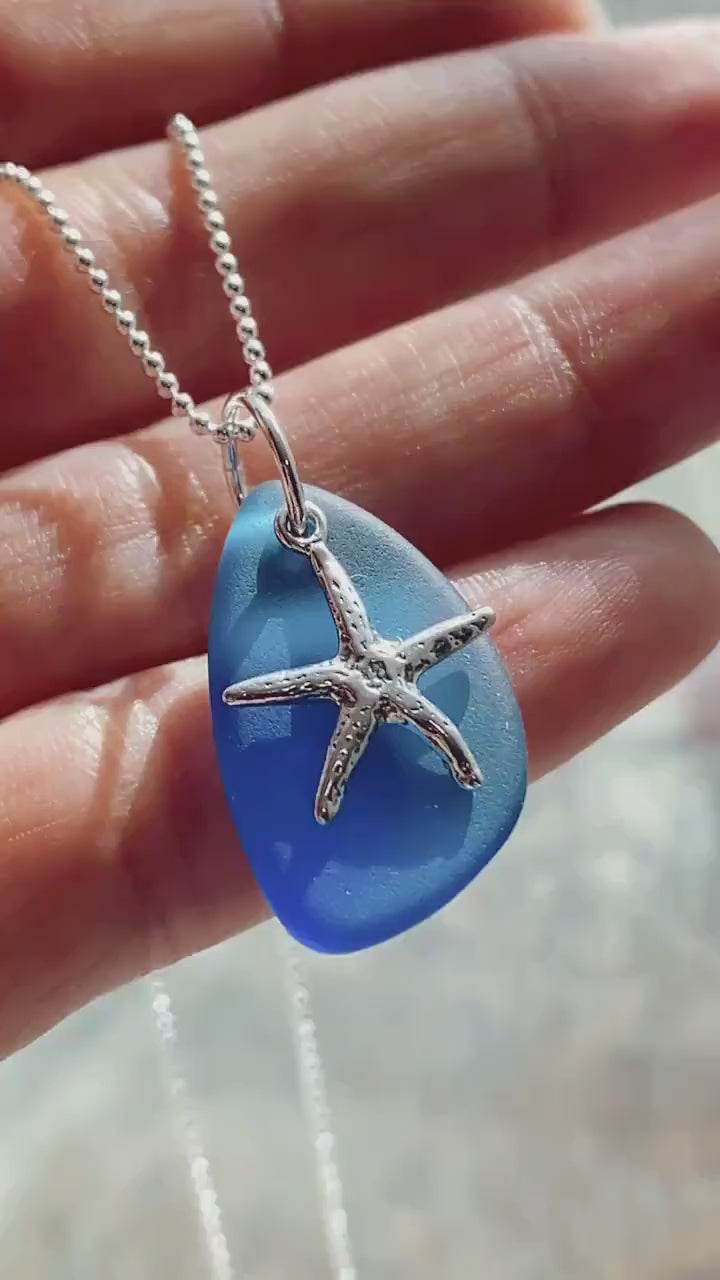 Sea Glass Beach Charm Necklace, Unique Sterling Silver Beach Jewelry, Sea Glass Wave Necklace, Vacation Jewelry Cruise Beachwear Necklace