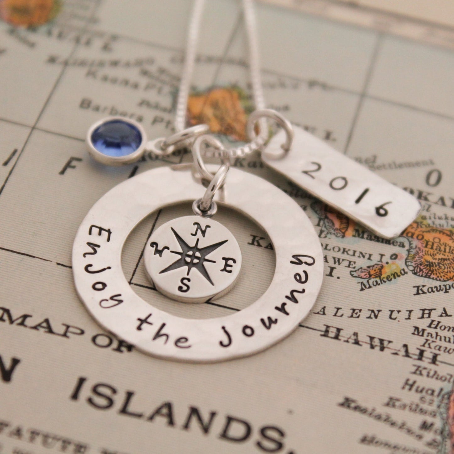 Enjoy the Journey Necklace, Compass Necklace, Travel Jewelry, Deployment, Graduation Gift, Hand Stamped Necklace, Personlized Jewelry