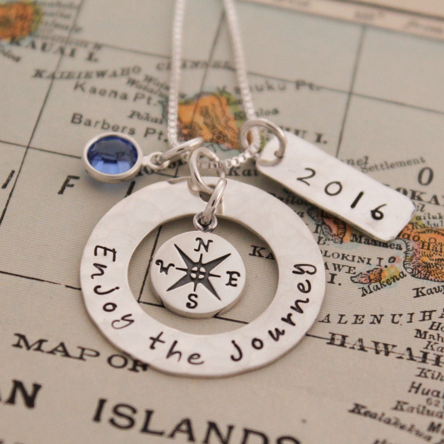 Enjoy the Journey Necklace, Compass Necklace, Travel Jewelry, Deployment, Graduation Gift, Hand Stamped Necklace, Personlized Jewelry