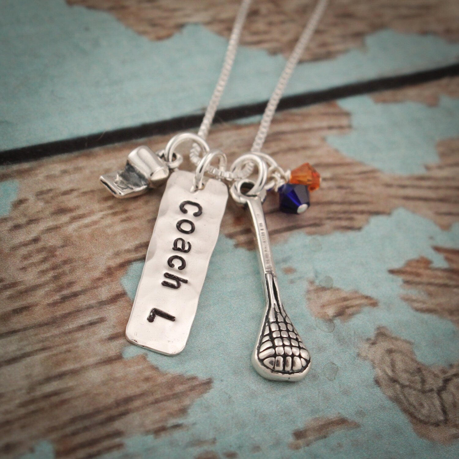 Coach Necklace Sterling Silver Coach Gift  Lacrosse -  Field Hockey - Soccer - Basketball Jewelry Customized Personalized Hand Stamped