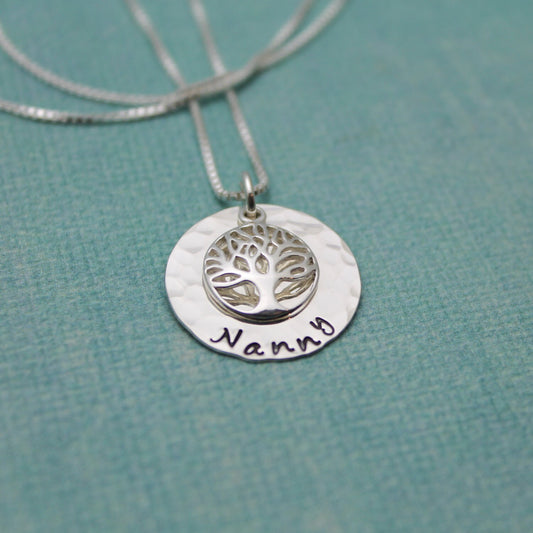 Grandmother Tree of Life Necklace with Birthstones Family Tree Grandma Necklace Mimi Gigi Nanny Nana Gift Personalized Hand Stamped Jewelry