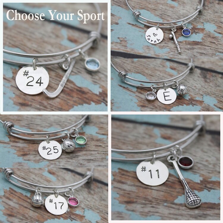 Personalized Sport Bangle, Choose Your Sport, Field Hockey, Lacrosse, Softball, Basketball, Volleyball, Swimming, Hand Stamped Bracelet