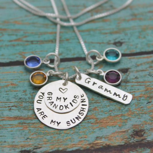Personalized You Are My Sunshine Necklace, Mother Necklace, Grandmother Necklace, Hand Stamped Jewelry, Birthstones, Gifts for Her