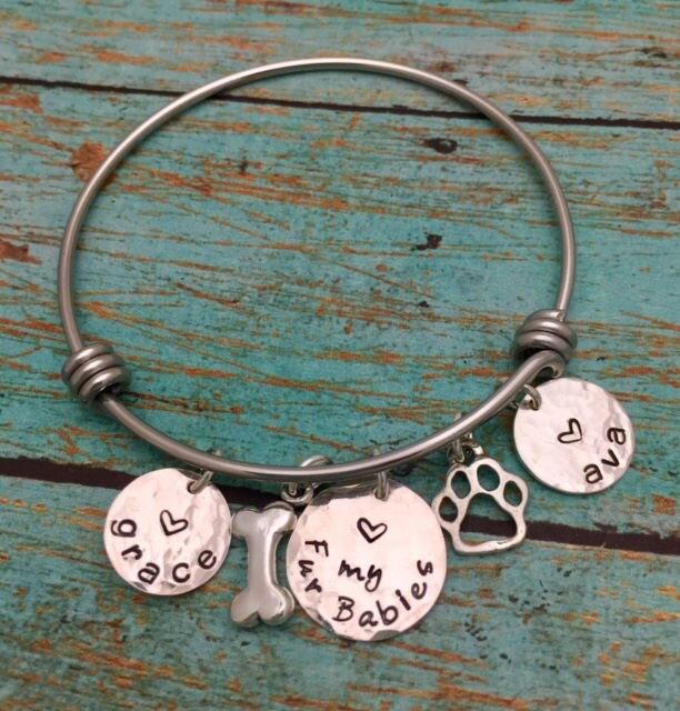 Love My Fur Babies Bracelet, Love my Fur Babies Jewelry, Dog Lover Jewelry, Love my Dogs, Sterling Silver Personalized Bangle Hand Stamped