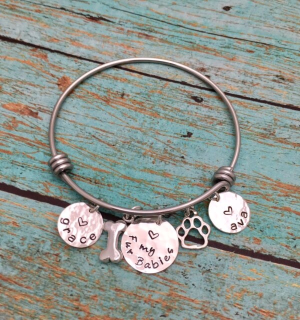 Love My Fur Babies Bracelet, Love my Fur Babies Jewelry, Dog Lover Jewelry, Love my Dogs, Sterling Silver Personalized Bangle Hand Stamped