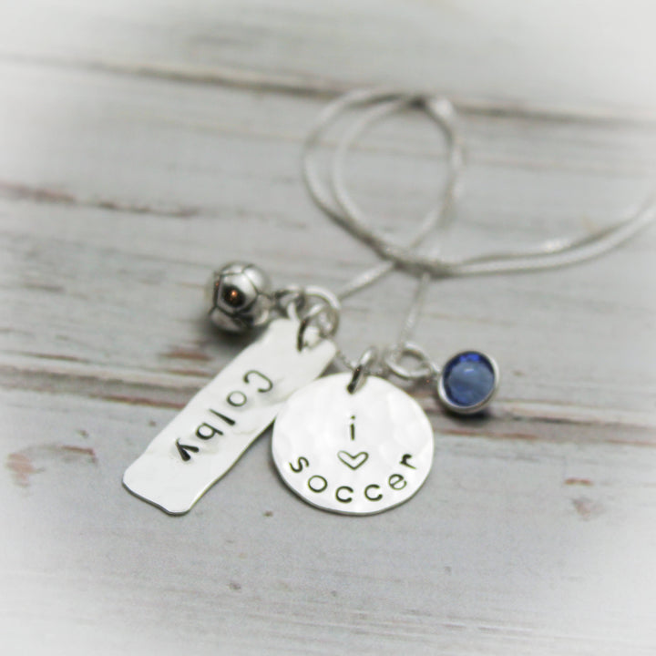 Personalized Soccer Necklace, Soccerball Necklace, Soccer Girl Necklace, Soccer Jewelry, Soccer Team Jewelry, Hand Stamped Sterling Silver