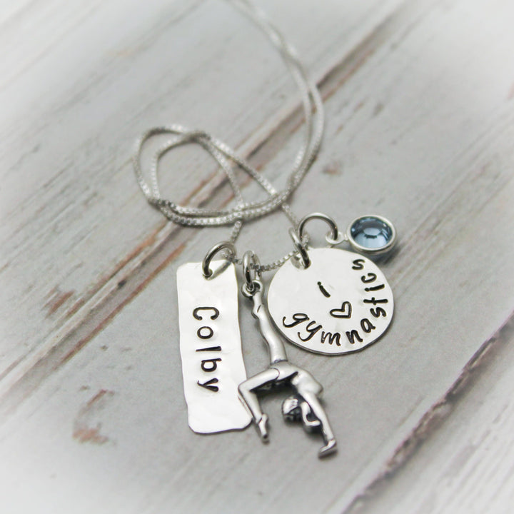 Personalized Gymnast Necklace, Gymnastics Necklace, I Love Gymnastics Necklace, Tumbling Jewelry, Gymnastics Team Jewelry, Hand Stamped