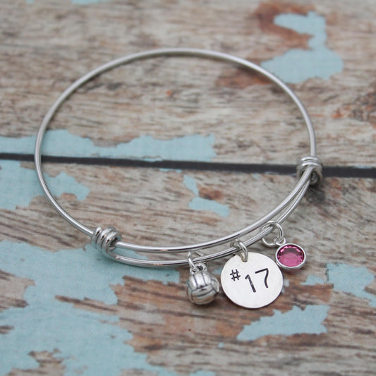 Personalized Volleyball Bangle, Volleyball Bracelet, Volleyball Team Jewelry, Volleyball Player Bangle, Initial or Number Hand Stamped