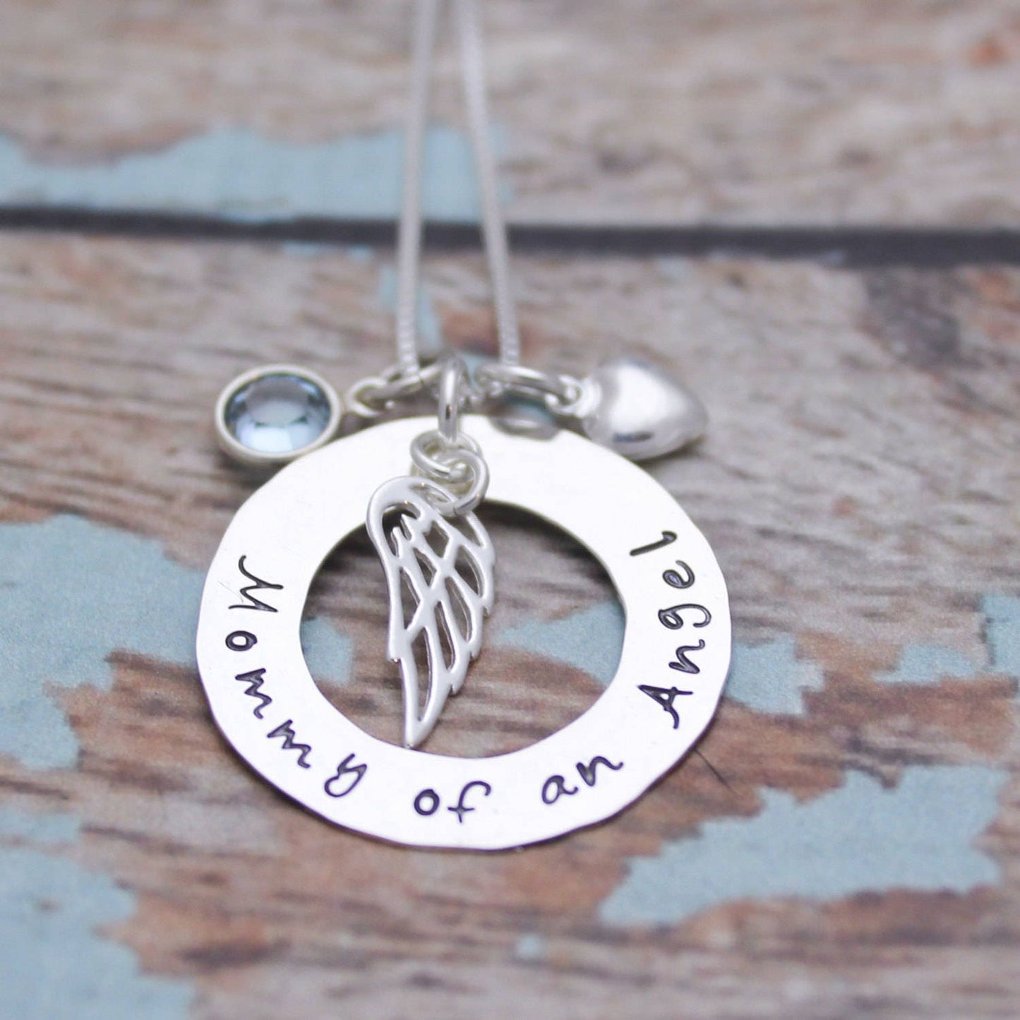 Mommy of an Angel Necklace, Angel Wing Necklace, Remembrance Jewelry, Memorial Jewelry, Miscarriage, Hand Stamped Personalized Jewelry