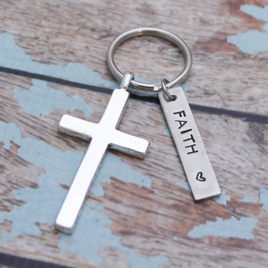 Faith Cross Key Chain, Cross Key Chain, Faith Keychain, Personalized Cross Keychain, Confirmation Keychain,  Cross Gift, Pewter Keychain