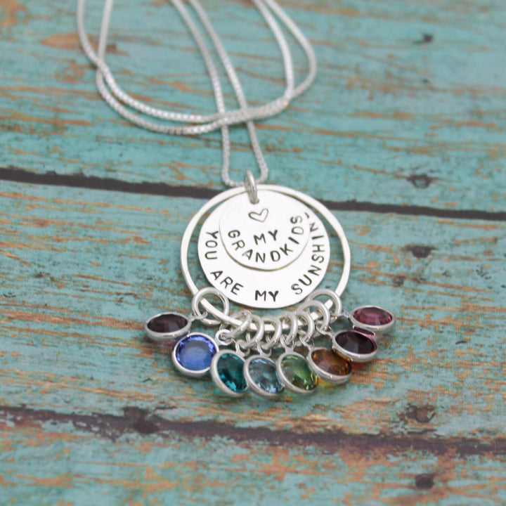 Personalized Grandmother Necklace, You Are My Sunshine Grandma Necklace, Hand Stamped Jewelry, Grandchildren Birthstones, Gifts for Her
