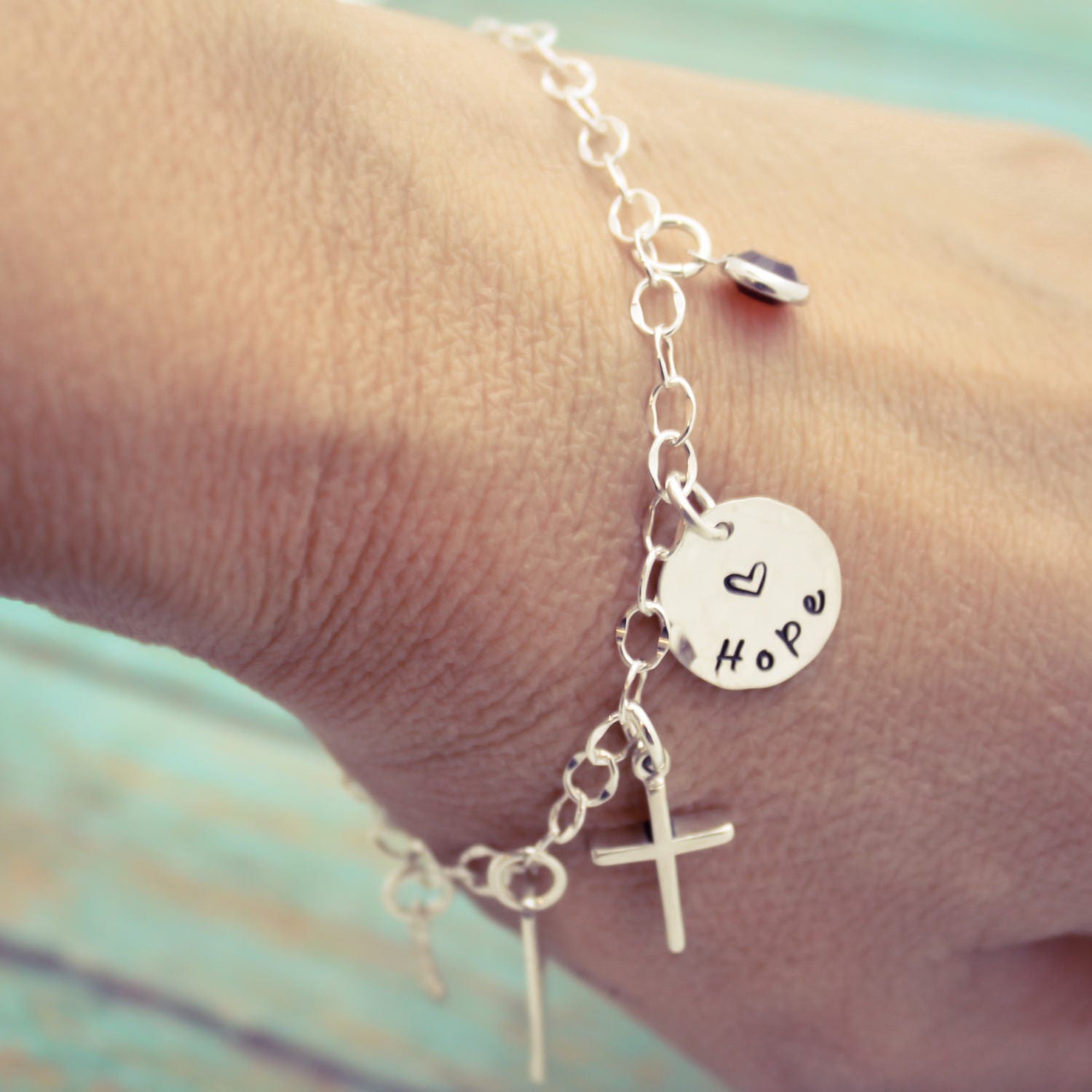 Personalized Confirmation Charm Bracelet, Communion Bracelet, Confirmation Gift, with Date Cross Bracelet Hand Stamped Sterling Silver