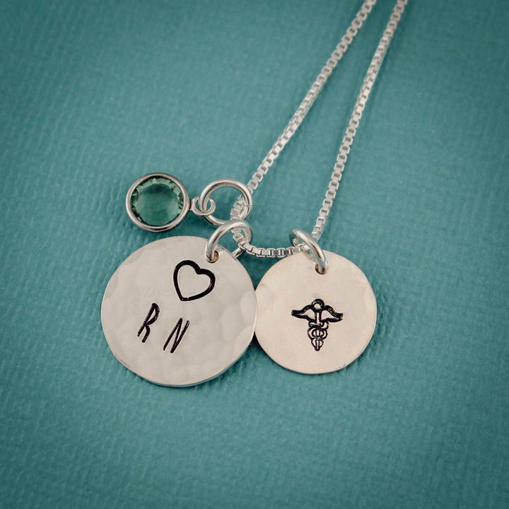 Nurse Necklace, RN Necklace, Nurse Personalized Necklace, Nurse Jewelry, Nursing Gift, Nursing School Graduate Gift, Hand Stamped, Sterling