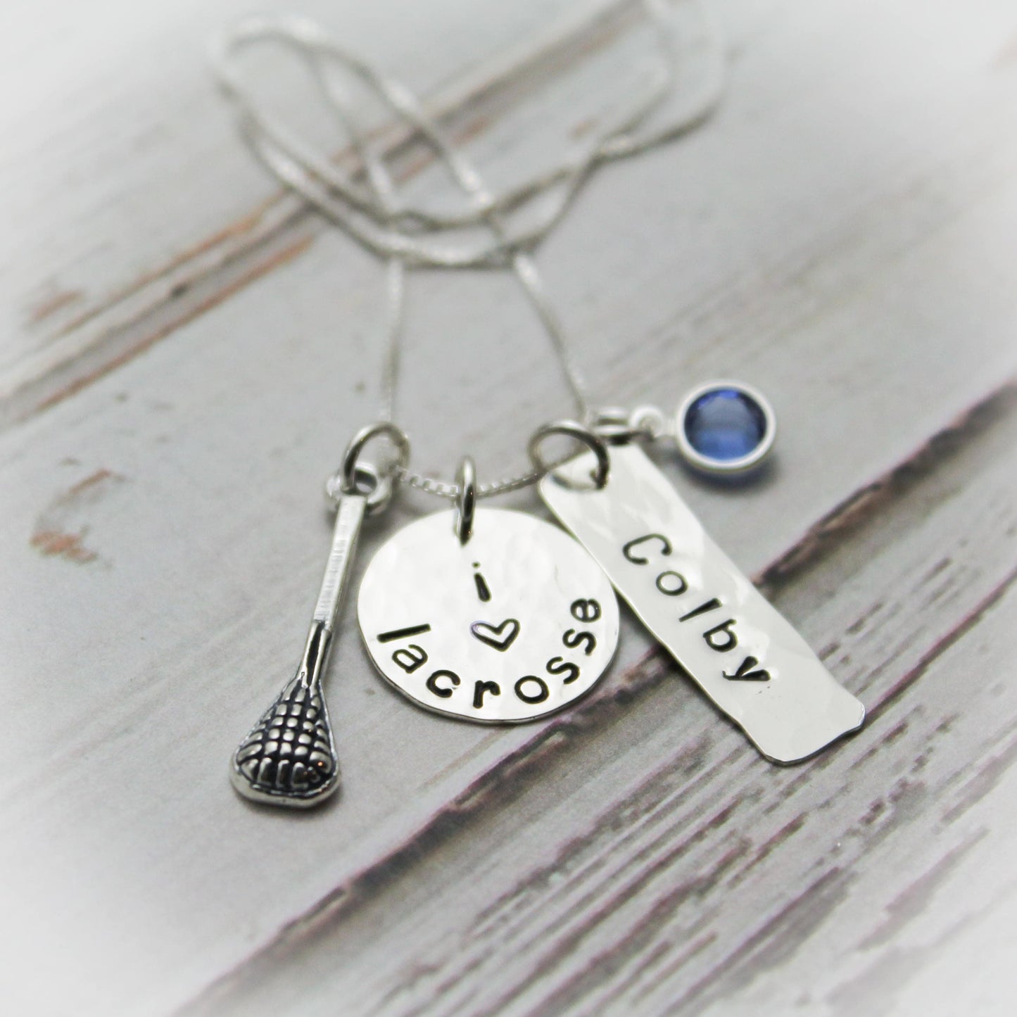 Personalized Lacrosse Necklace, Lacrosse Necklace, I Love Lacrosse Necklace, LAX Jewelry, Lacrosse Team Jewelry, Hand Stamped .925 silver
