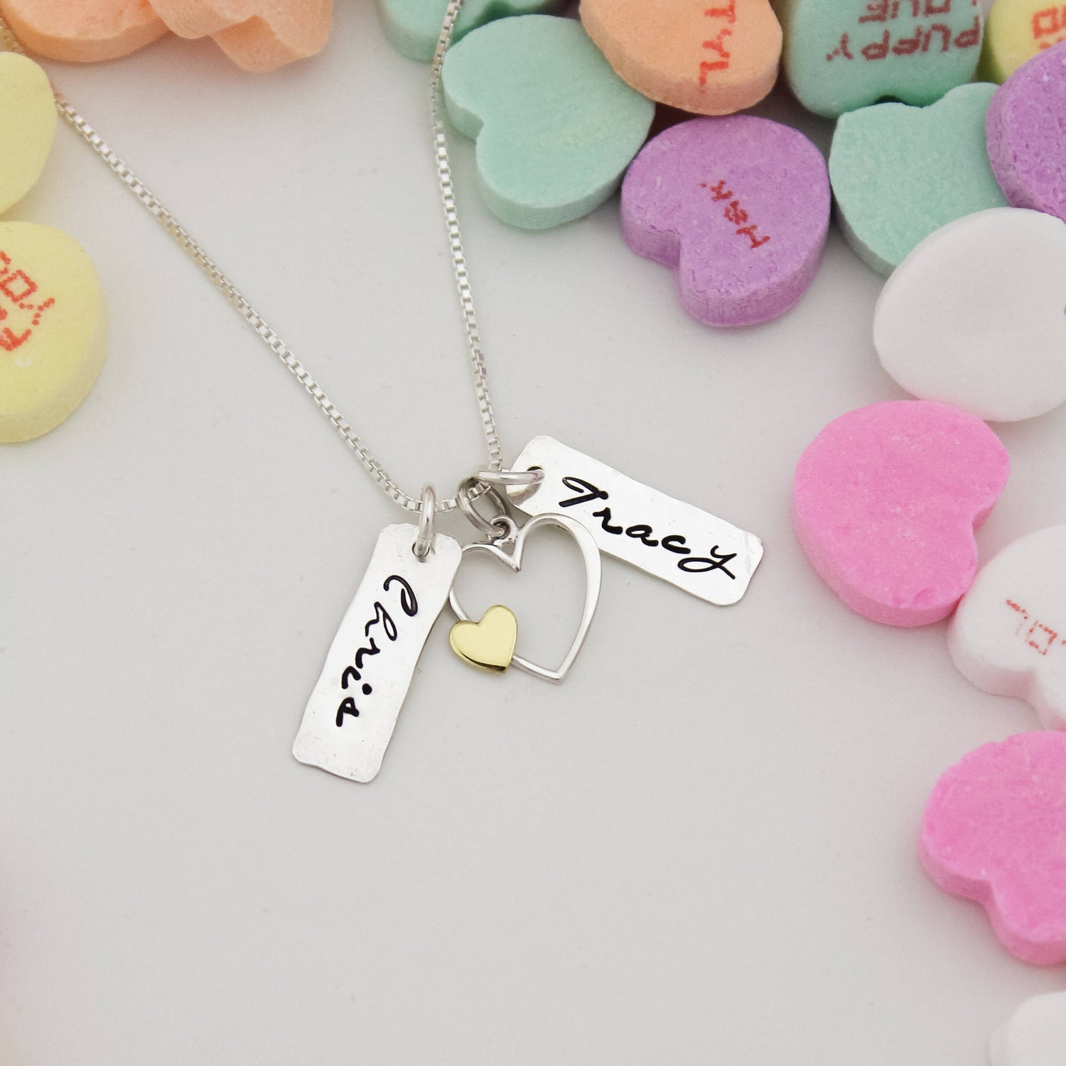 Heart and Tag Necklace, Personalized Heart Necklace, Valentine's Day Gift, Mommy Necklace, Gifts for Her, Cute Heart Necklace