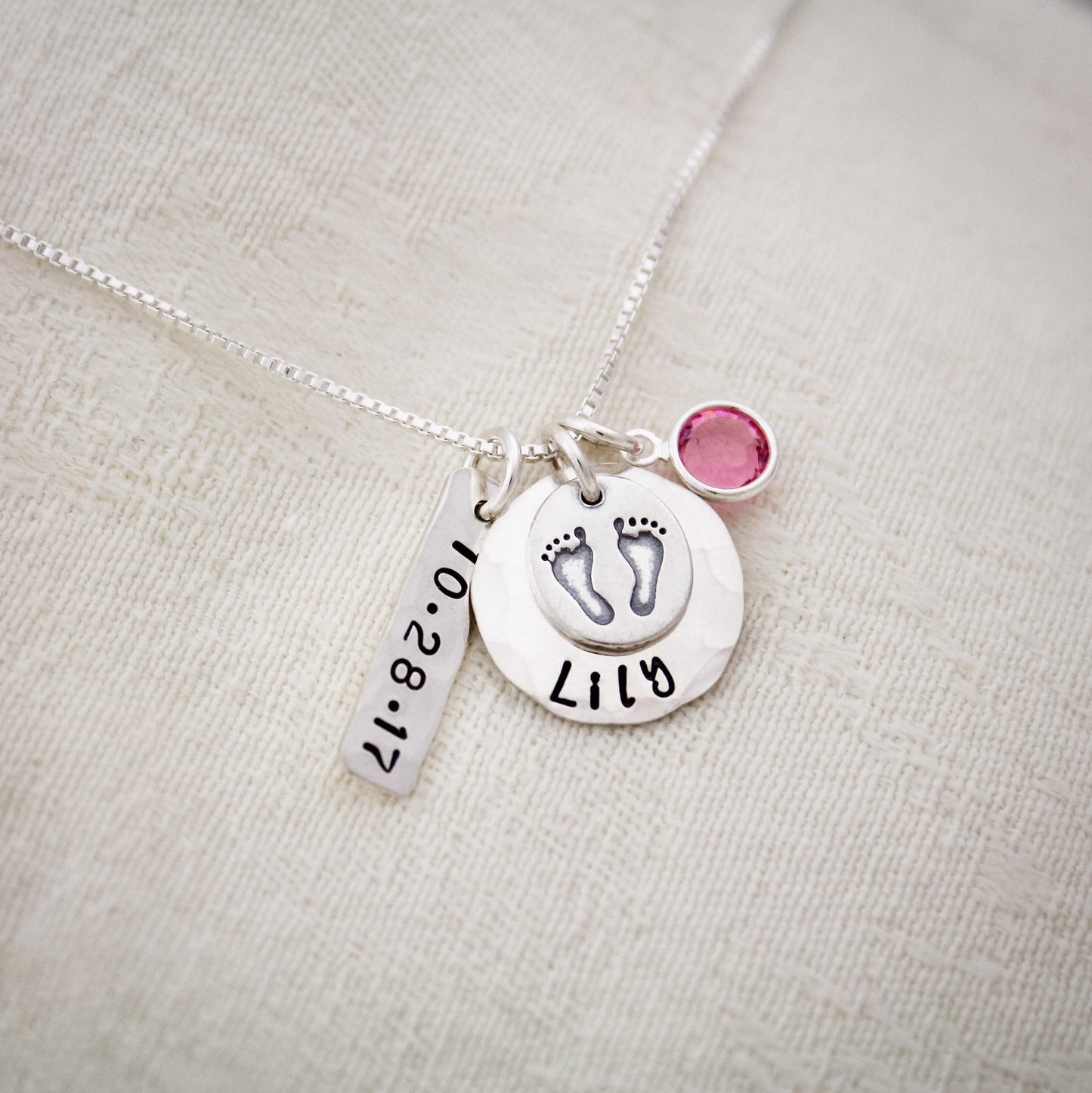 Personalized Baby Feet New Mommy Mom Necklace, Push Present, Mother's Day Gift, Gifts for Her, Hand Stamped Jewelry, Personalized Jewelry