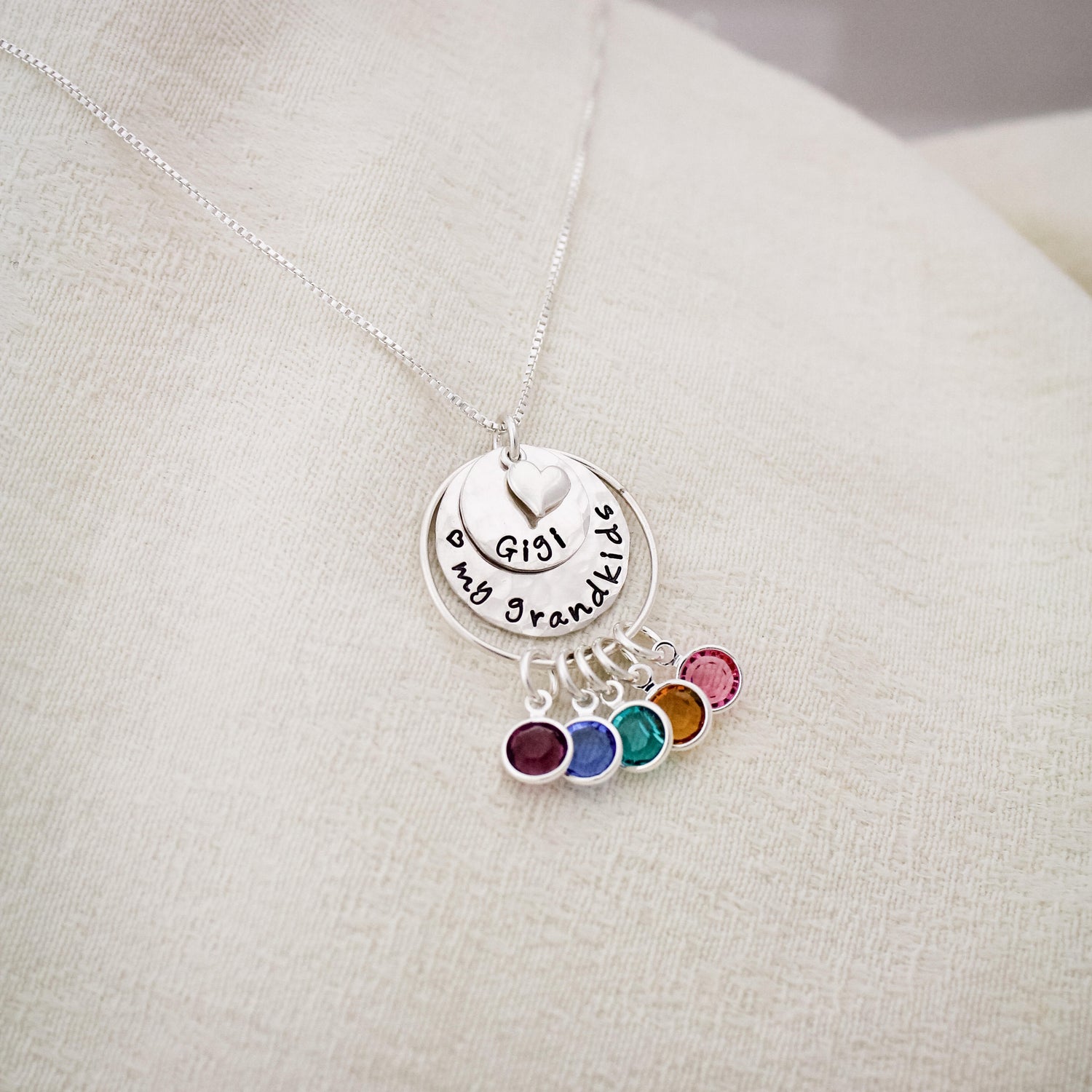 Personalized Grandma Necklace, Grandmother Necklace, Birthstone Necklace, Love my Grandchildren Necklace, Hand Stamped, Mother's Day Gift