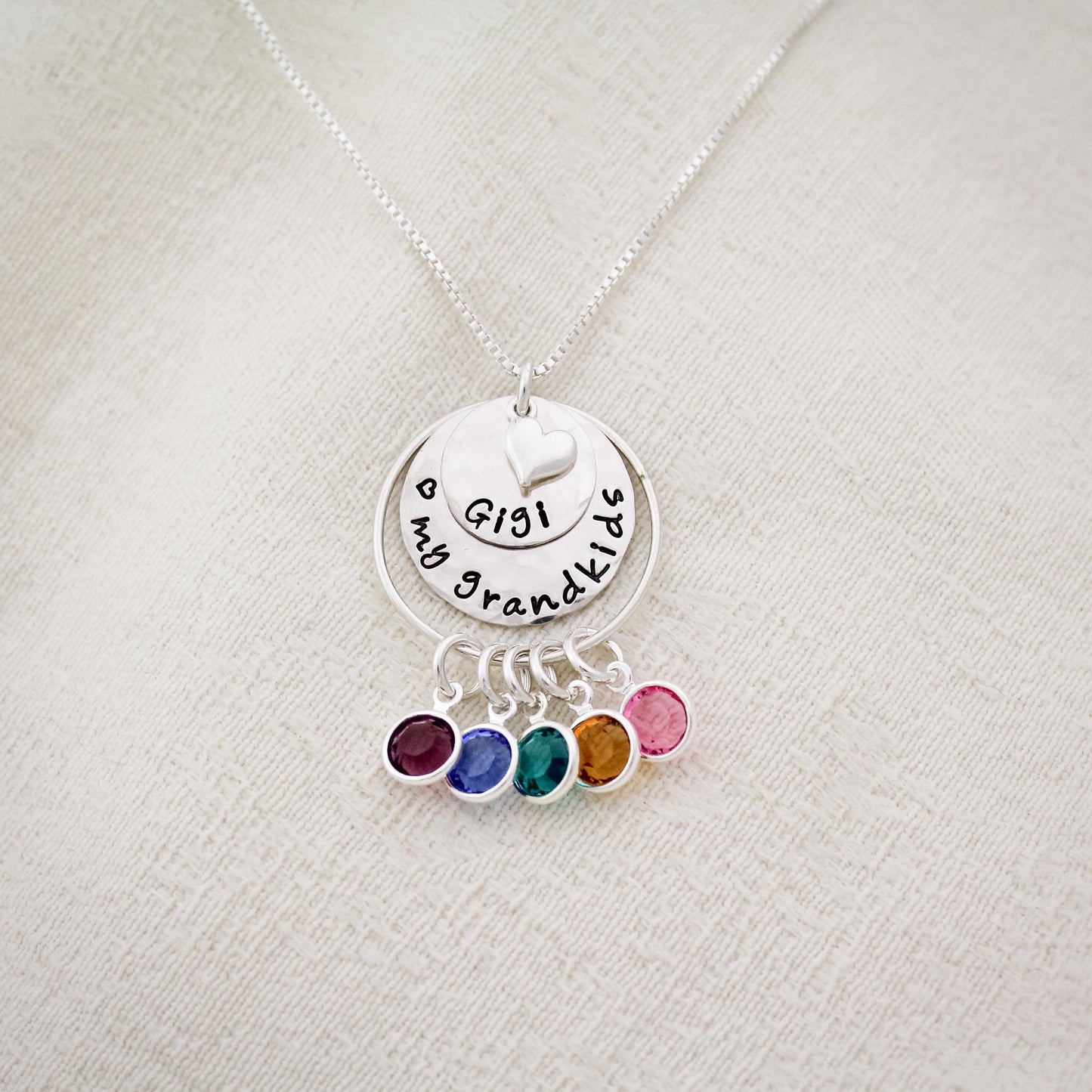 Personalized Grandma Necklace, Grandmother Necklace, Birthstone Necklace, Love my Grandchildren Necklace, Hand Stamped, Mother's Day Gift